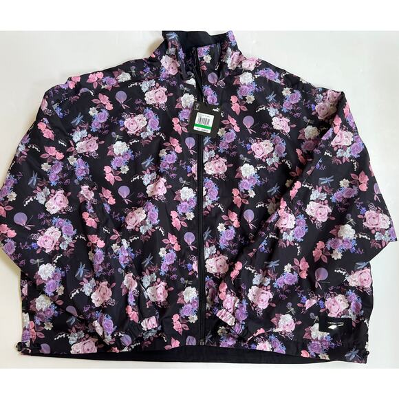 Puma Women's Tabitha Simmons Black Floral Print Reversible Jacket Size L NWT - Picture 1 of 16